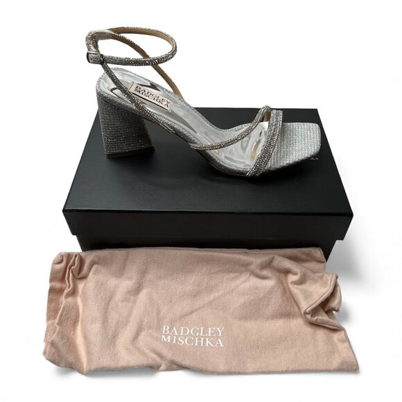 Badgley Mischka Shoes - Badgley Mischka Freedom Bejeweled Straps Glitter Block Heels 9.5
